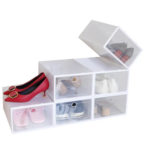 Collapsible Stackable Shoe Storage Boxes – 6PCS Transparent Organizer