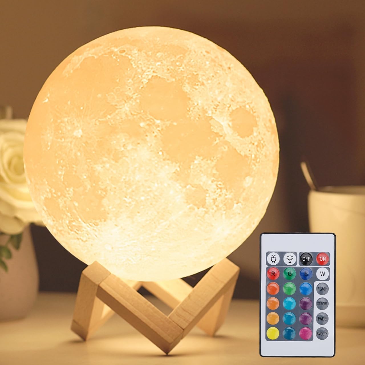 16-Color Moon Lamp with Wooden Stand