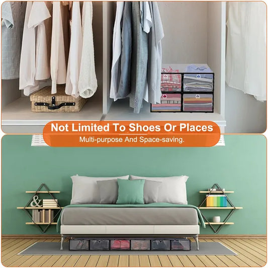 Collapsible Stackable Shoe Storage Boxes – 6PCS Transparent Organizer