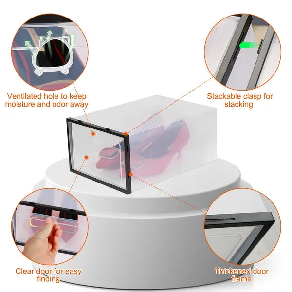 Collapsible Stackable Shoe Storage Boxes – 6PCS Transparent Organizer